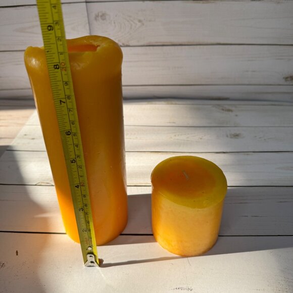 Set Of 2 Yellow Pillar Candles 8" Tall Candle 3" Short Candle Thanksgiving Fall - Picture 8 of 9